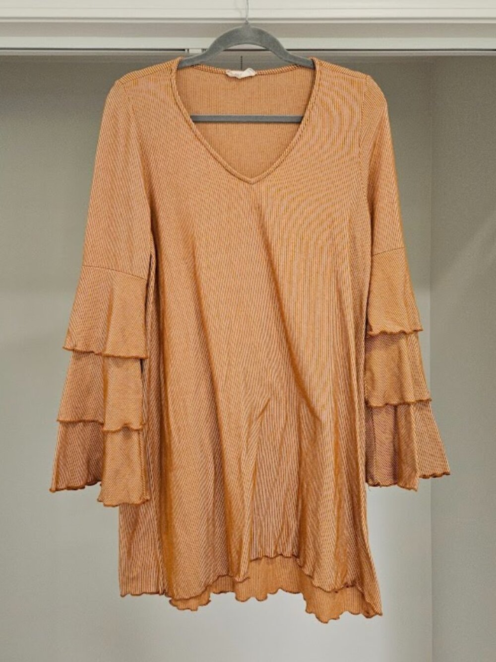 Altar'd state tiered ruffle flare stripe orange mini retro boho bohemian mini